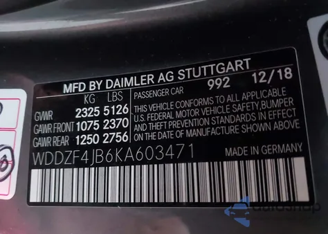 2019 Mercedes-Benz E 300 from USA, damaged, VIN WDDZF4JB6KA603471